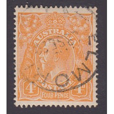 Australian    King George V    4d Orange   Single Crown WMK  Plate Variety 2L1